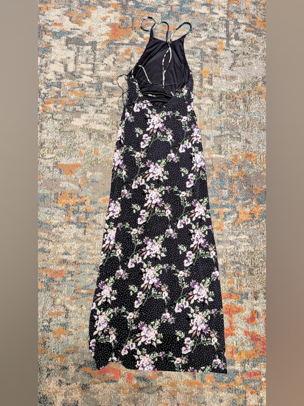 Express Mesh Polka Dot Halter Cowl Neck Maxi Dress Black & Pink XS